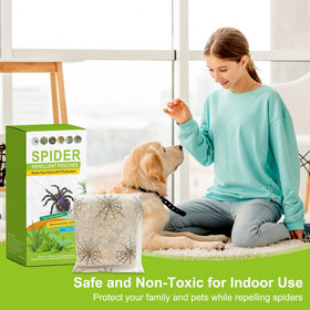 Routade spider repellent pouch on a garage shelf protects storage areas.