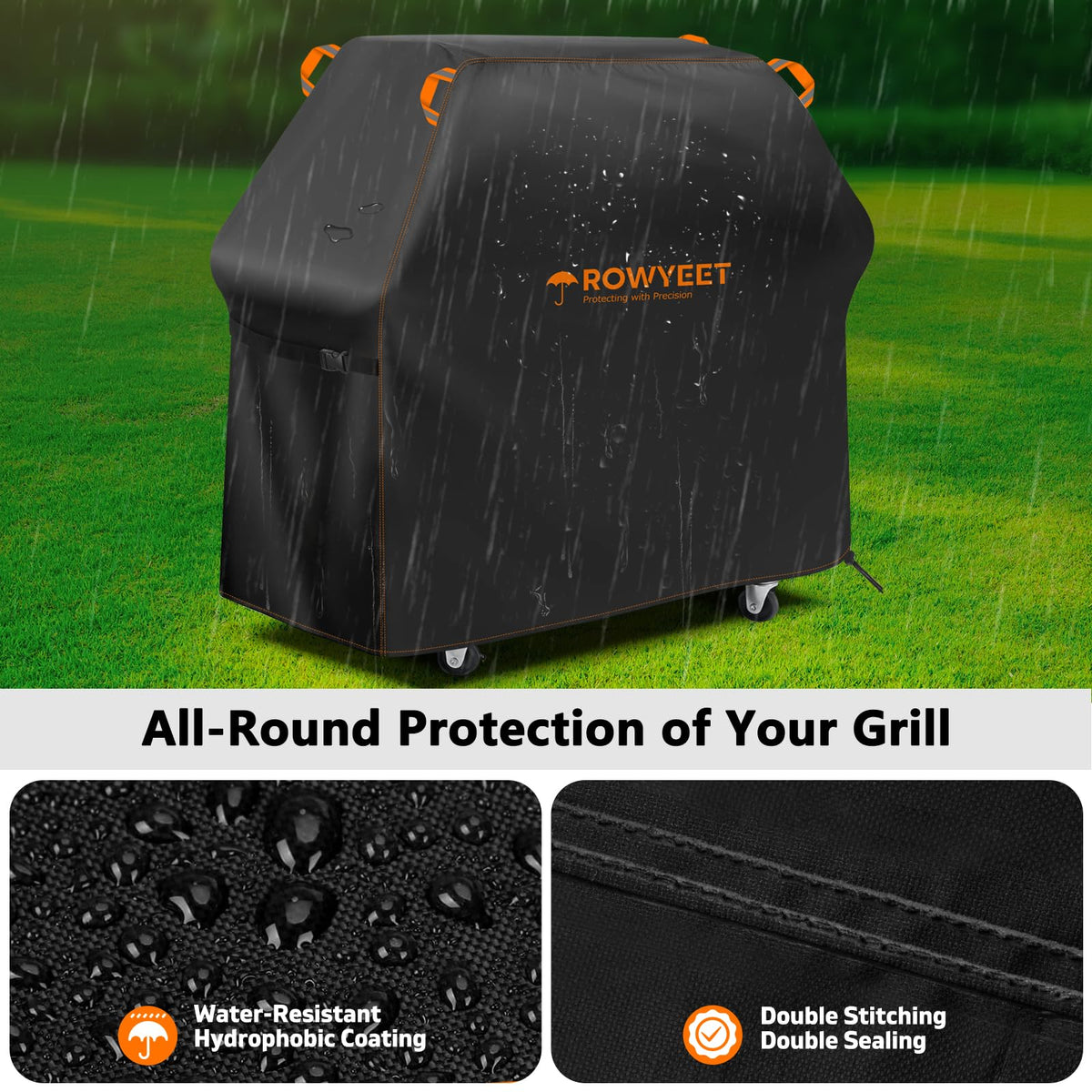 Adjustable side buckles and drawstring keep the cover secure in windy conditions