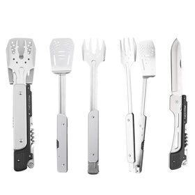 Roxon S601 folding design shows compact, portable grilling tool set.