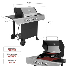 Royal Gourmet 512 sq in cooking area supports feeding a crowd.