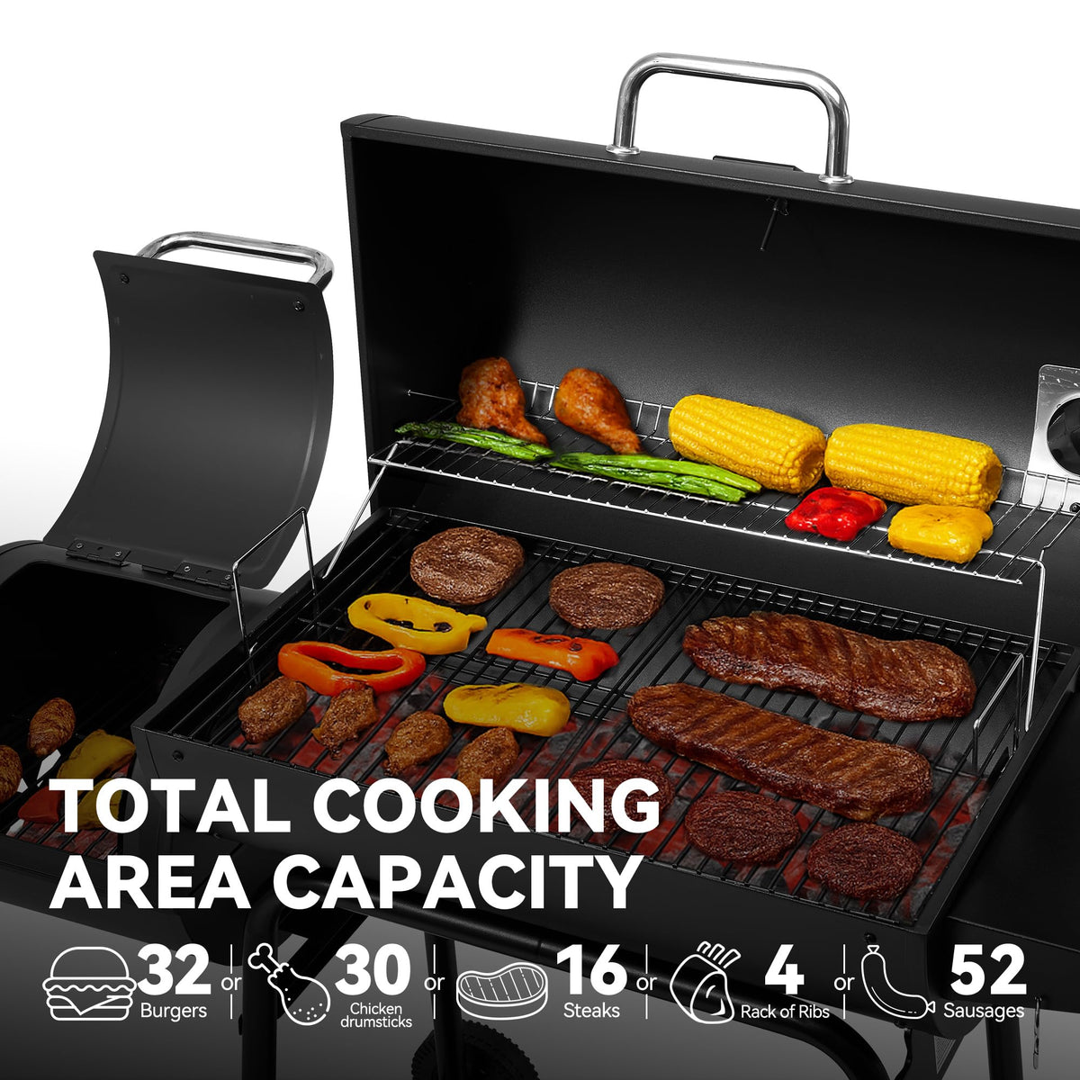 Royal Gourmet CC1830M adjustable charcoal pan maintains steady cooking temps.