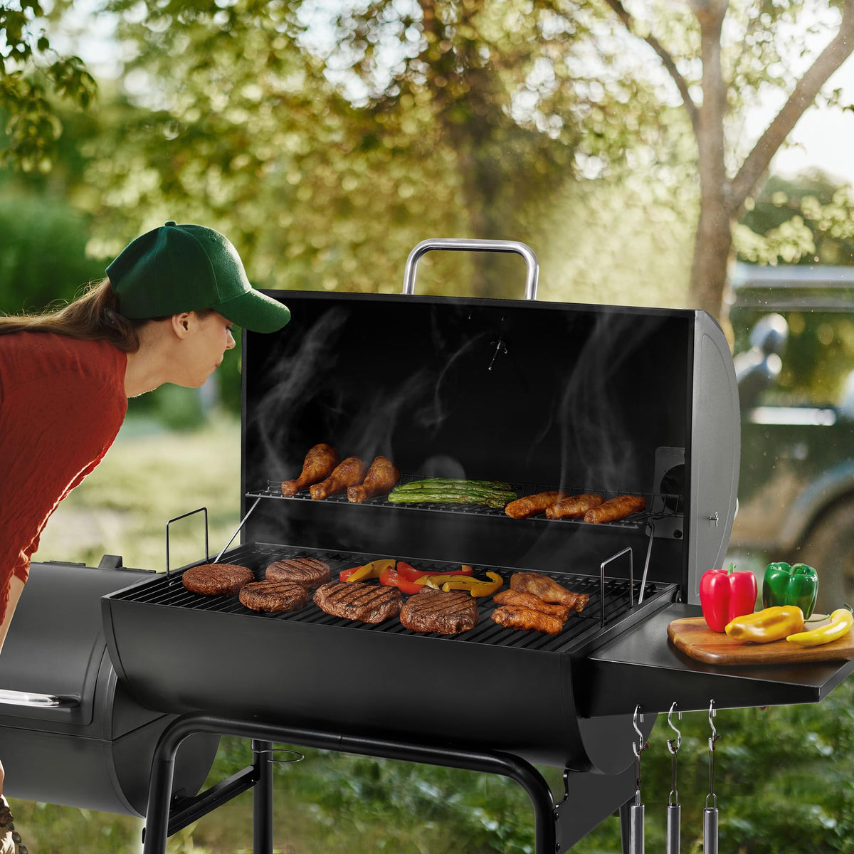 Royal Gourmet CC1830M offset smoker side-fire-box enables authentic smoky flavors.