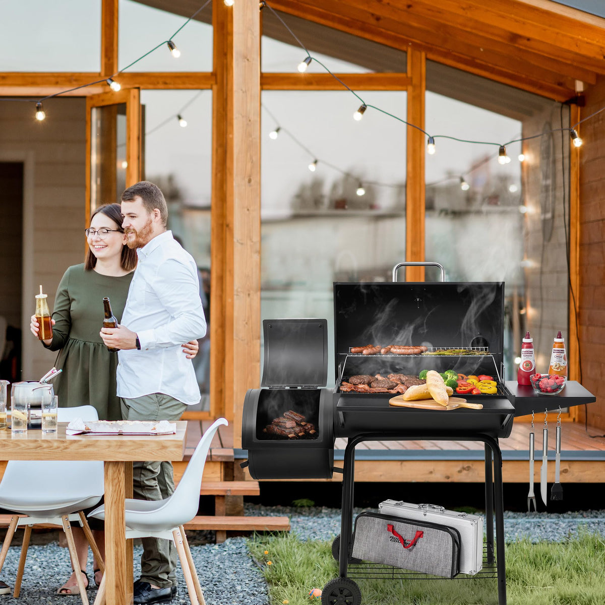 Royal Gourmet CC1830SC offset smoker with side-door for easy charcoal access