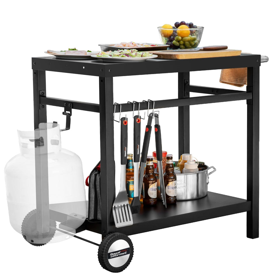 Royal Gourmet dining cart with double shelf for extra storage during meal prep.