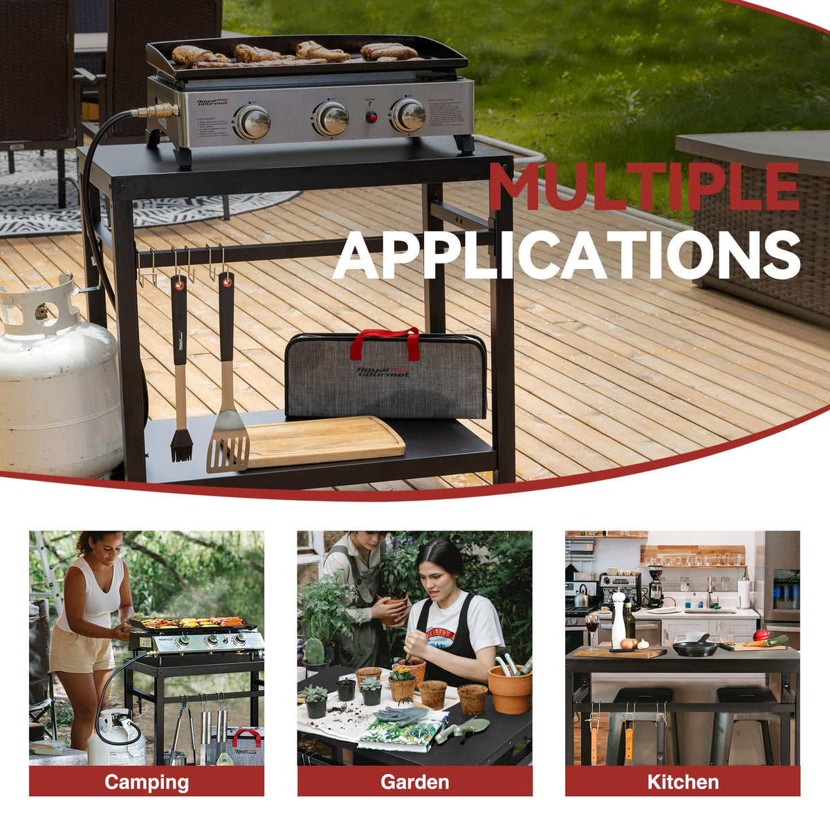 Royal Gourmet hook holds a 20-pound gas cylinder securely for grilling setups.