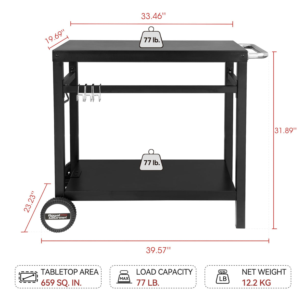 Royal Gourmet dining cart with movable wheels enables easy repositioning on patios.