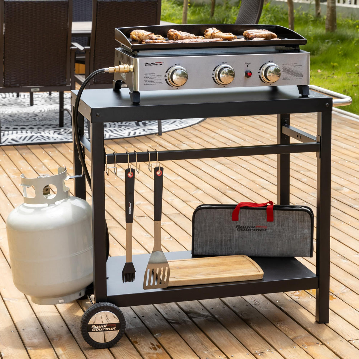 Royal Gourmet dining cart excels outdoors as a versatile grill and prep station.