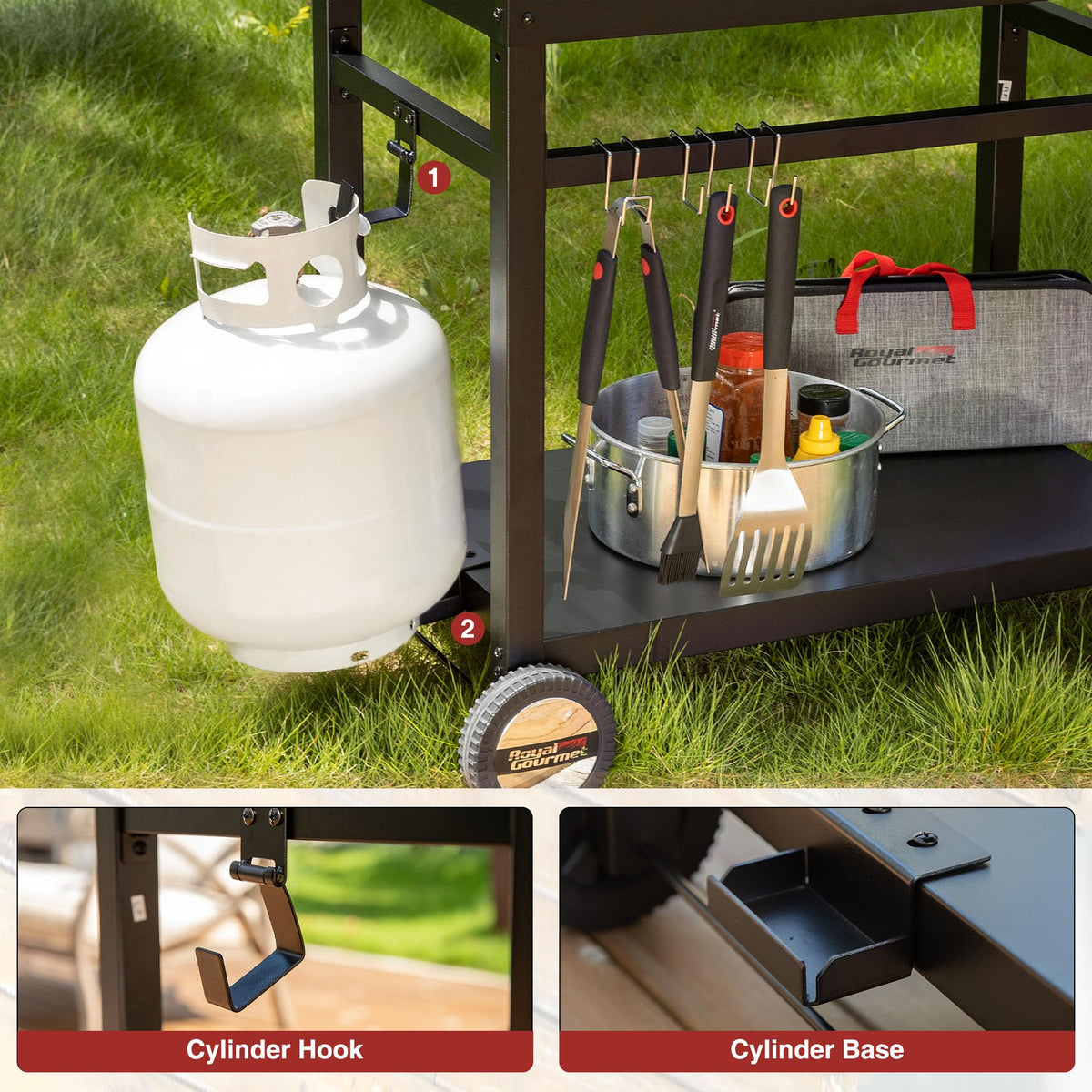 Royal Gourmet cart includes a side handle for smooth lifting and guiding.