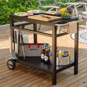 Royal Gourmet dining cart features sturdy steel base for stability on uneven ground.