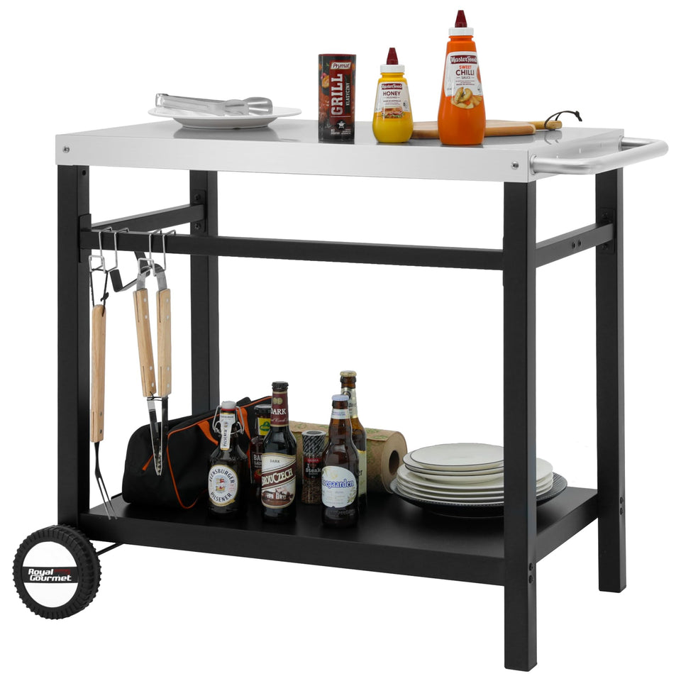 Royal Gourmet dining cart table with double shelf for organized prep.