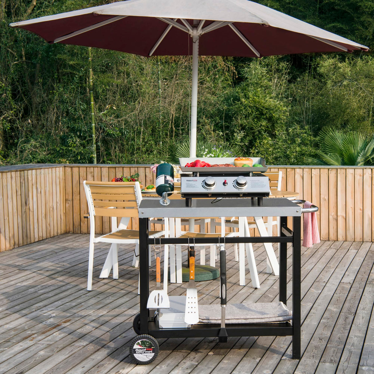 Royal Gourmet dining cart table side handle for simple transport.