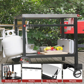 Royal Gourmet dining cart table sturdy base stays steady on uneven ground.