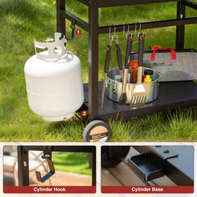 Royal Gourmet dining cart table three tool hooks for quick BBQ access.