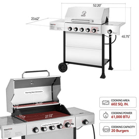 Royal Gourmet GA5401T main burners provide steady cooking power for grilled favorites