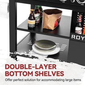 Royal Gourmet GB6000 knife hooks and prep accessories within reach.
