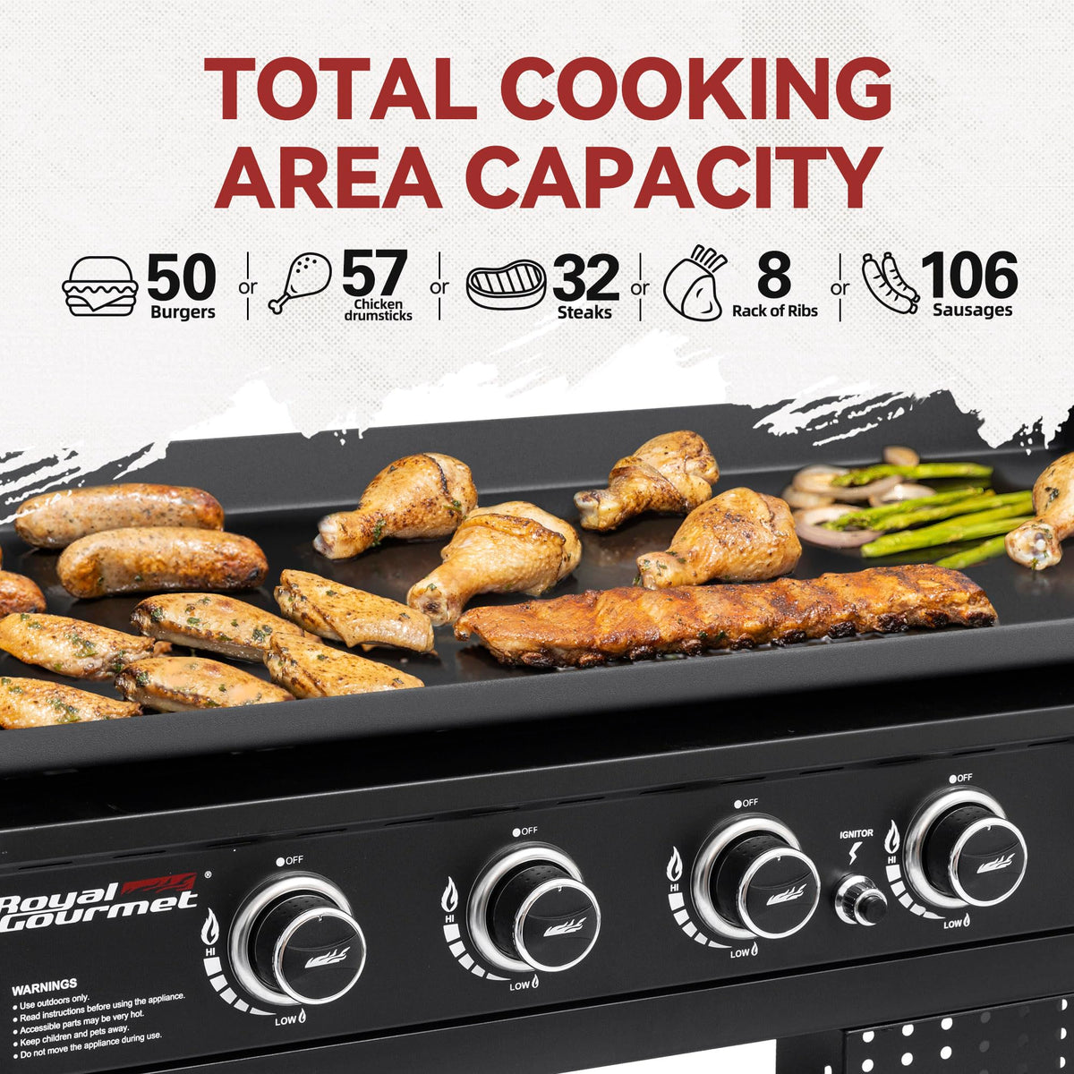 Royal Gourmet GB6000 994 sq in cooking surface suitable for many dishes.