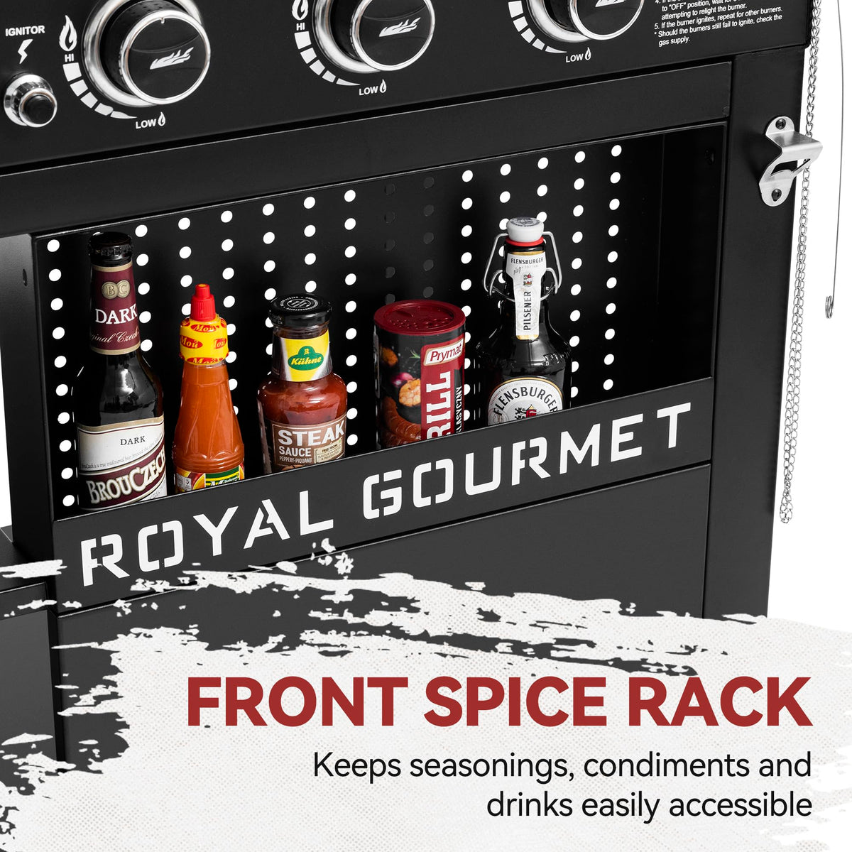 Royal Gourmet GB6000 upgraded storage cart with spice rack.