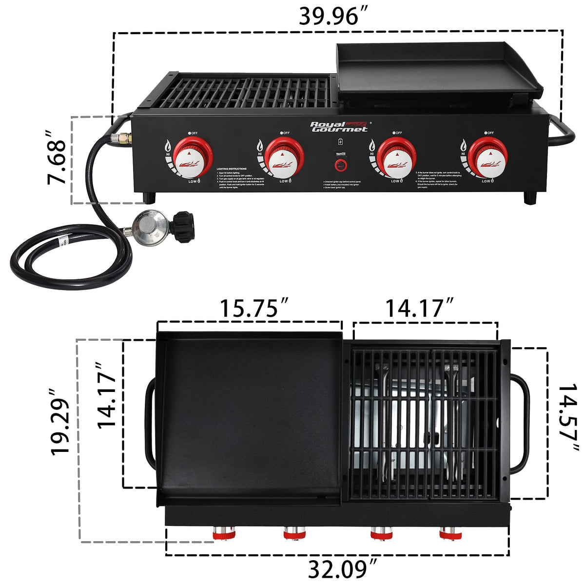 Royal Gourmet GD4002T griddle plate close-up with ceramic coating for versatile cooking.