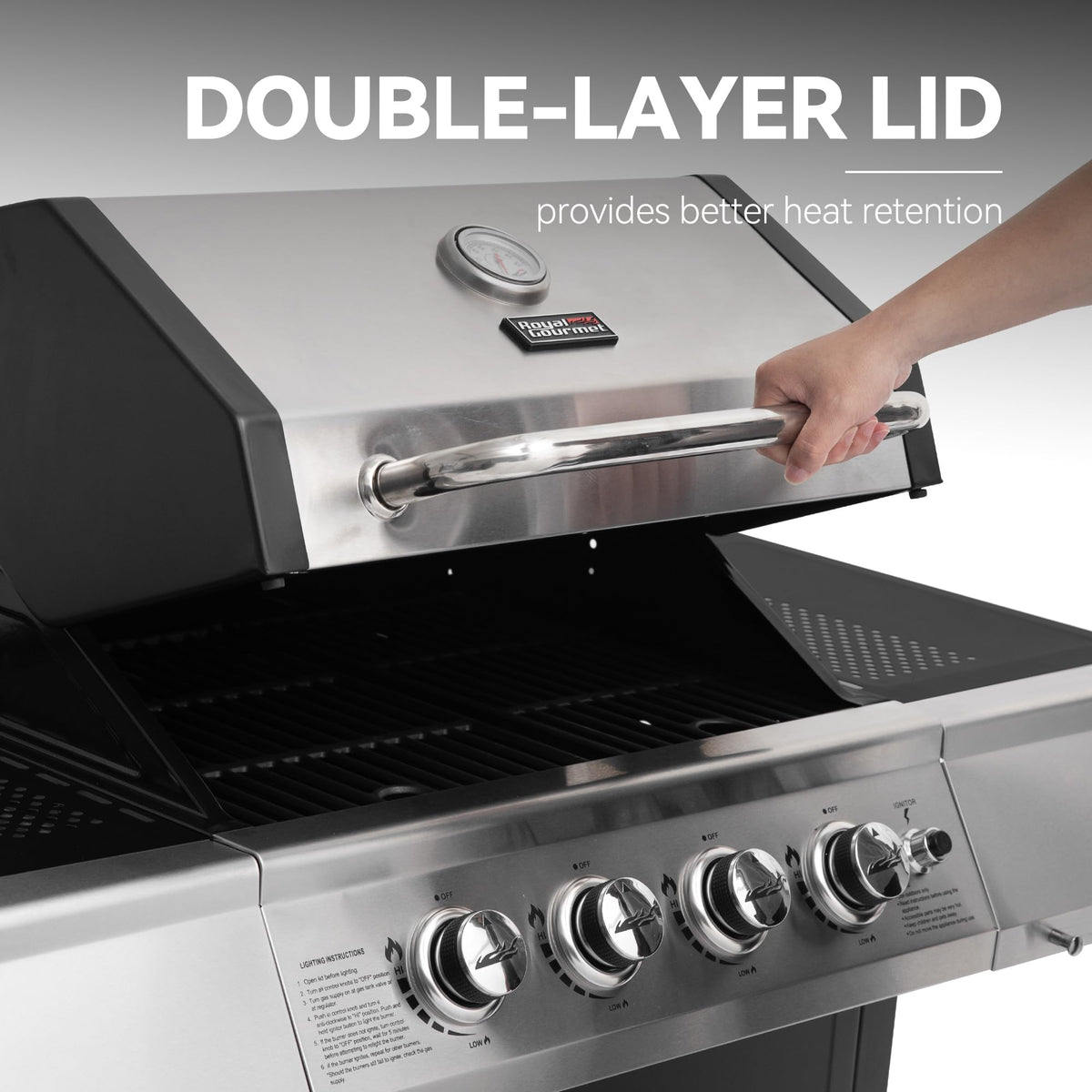 Royal Gourmet removable grease tray makes cleanup quick and simple.