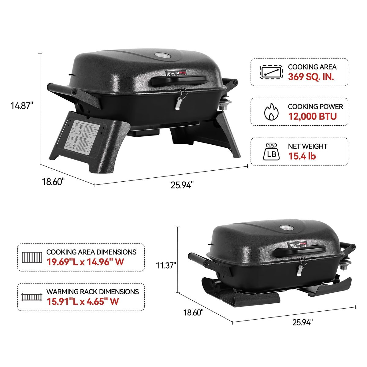 Royal Gourmet GT2006 control panel with built-in thermometer for precise temperature monitoring