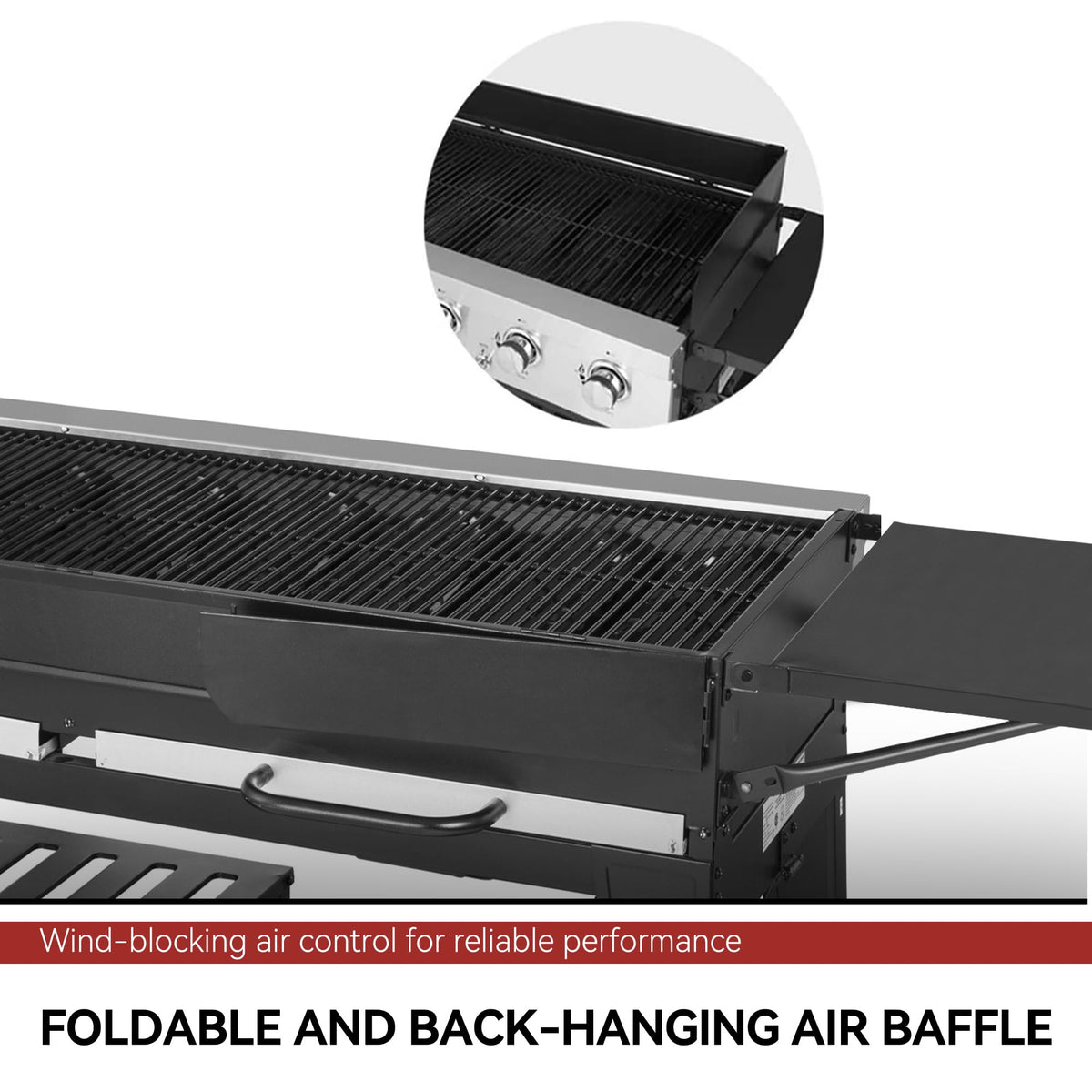 Royal Gourmet side LP tank storage areas for flexible setup