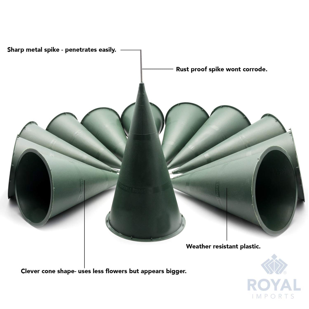 Weather-resistant Royal Imports cone vase standing up to rain and sun.