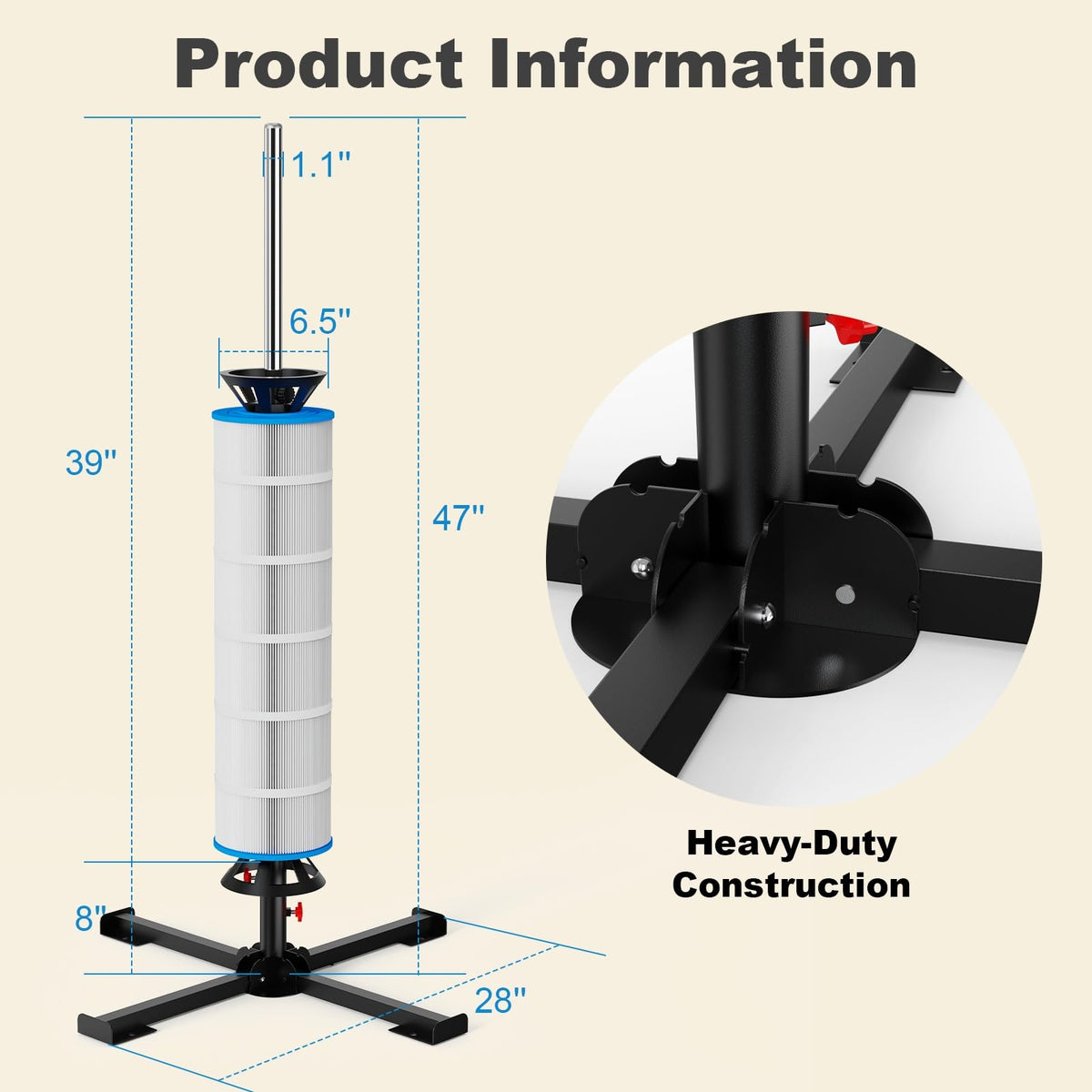 ROYOR heavy-duty steel base demonstrates durable outdoor stability.