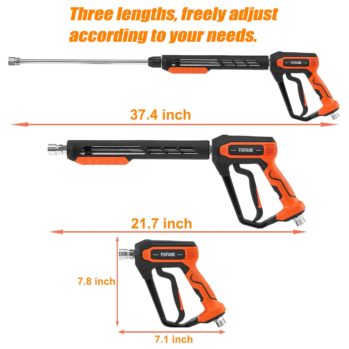 ROYPOWER FIXFANS wand extension 37.4 in reaches high surfaces for thorough washing.
