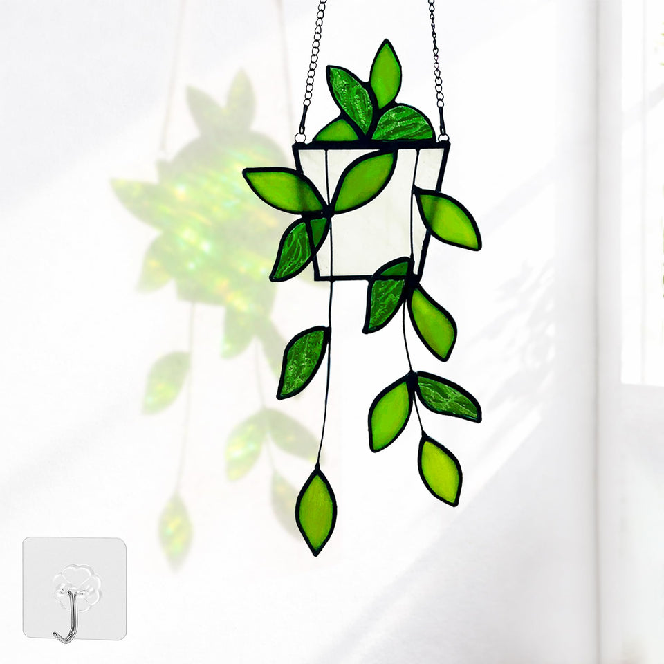 Royxen plant-stained-glass-suncatcher captures sunlight to brighten windows.