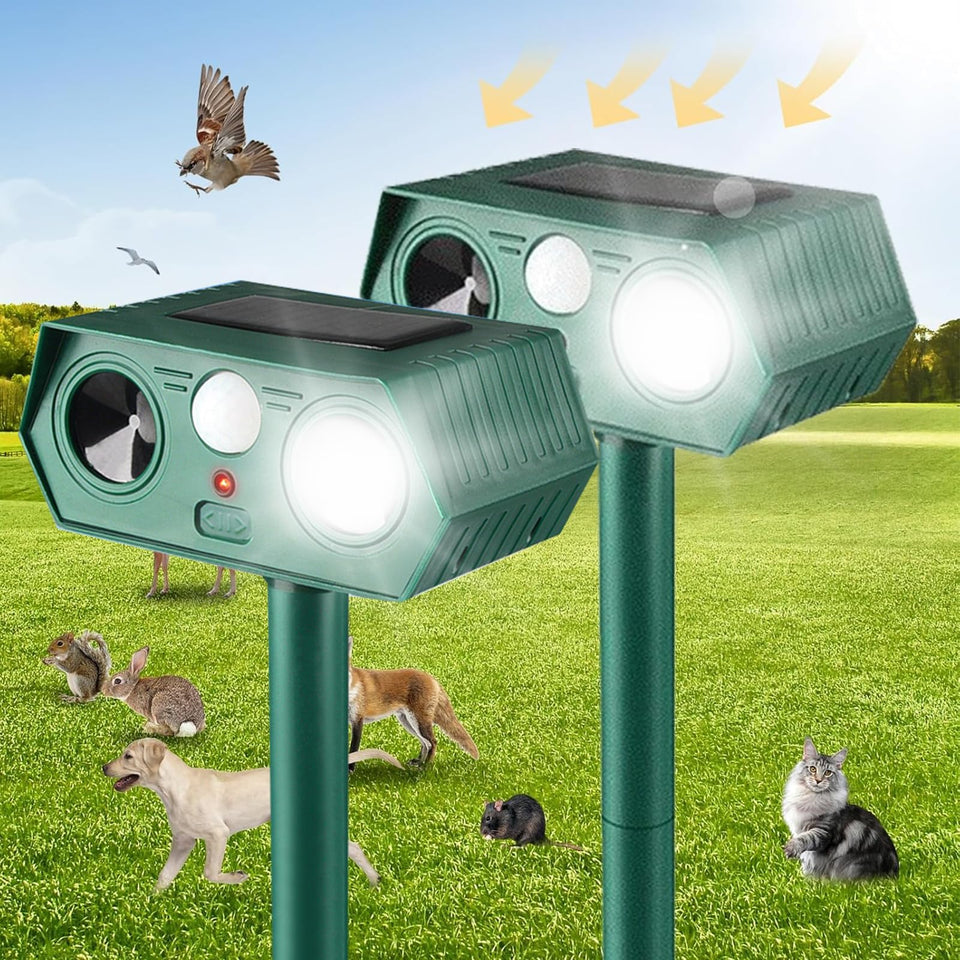 RQQN Solar Animal Repellent front view shows compact garden protection