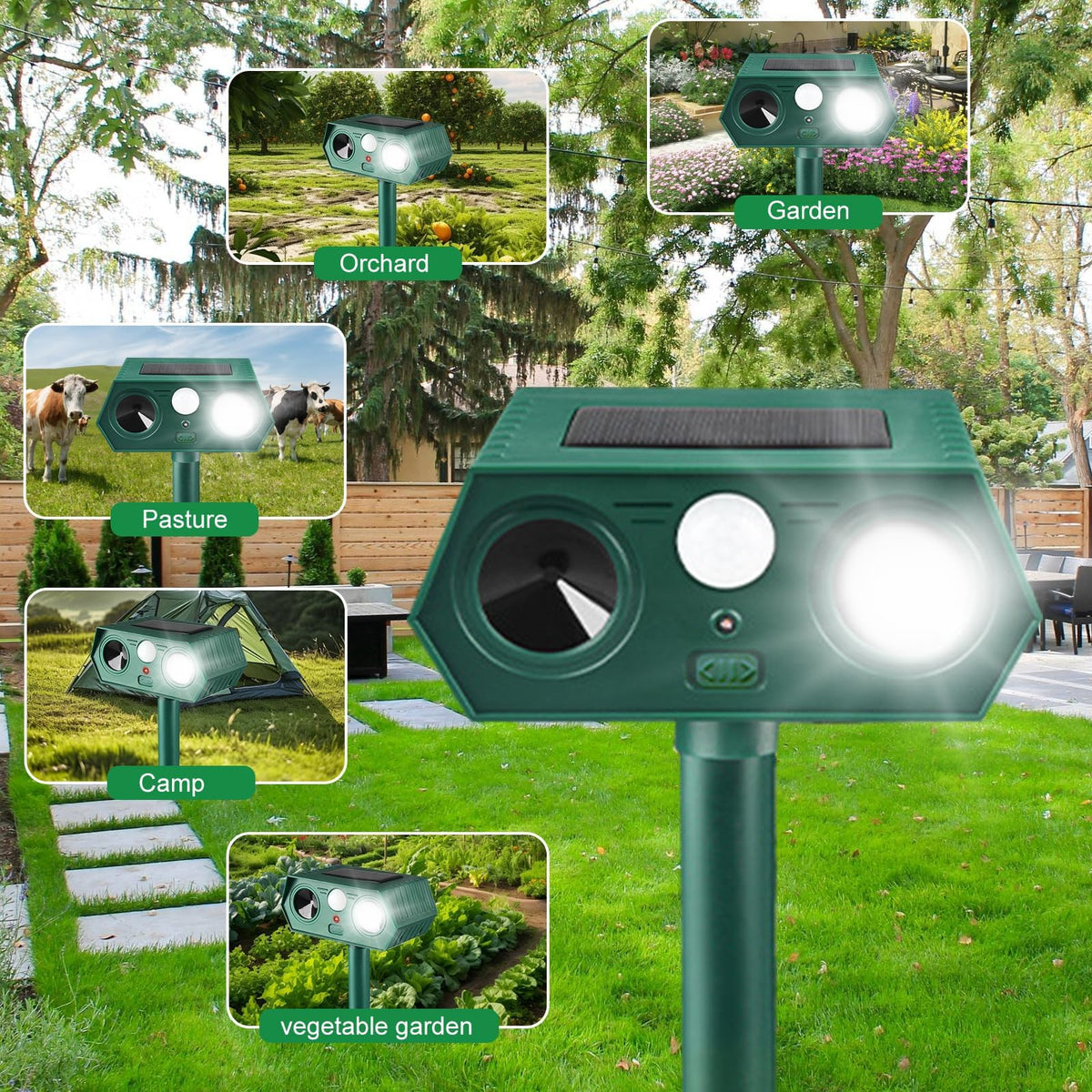 RQQN Solar Animal Repellent with LED flash lights for nighttime deterrence
