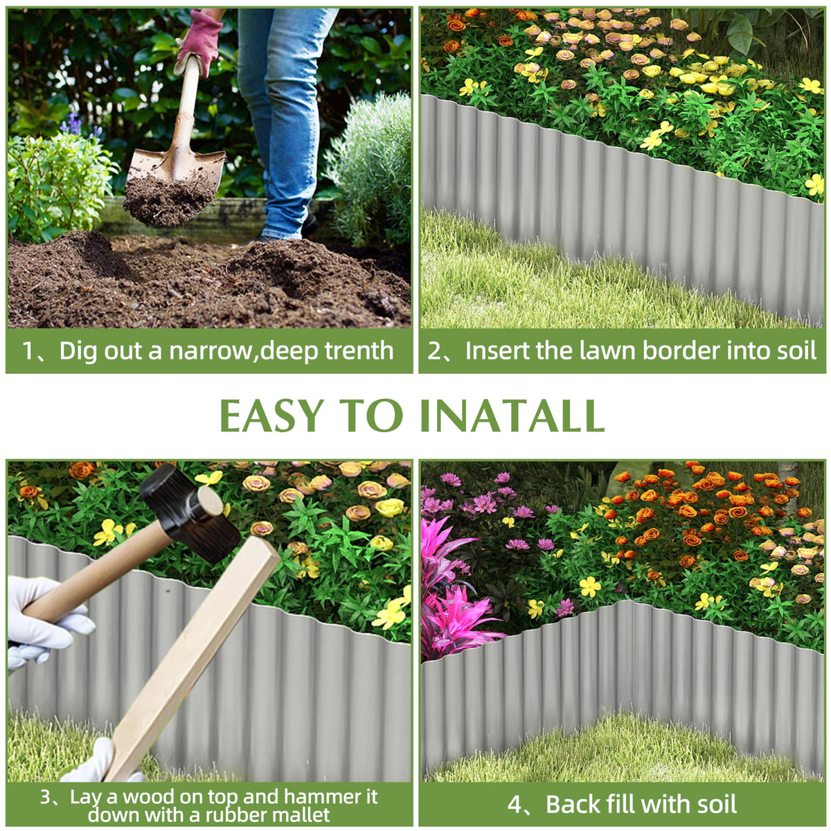 RRG metal border withstands weather and heavy yard use with galvanized finish.