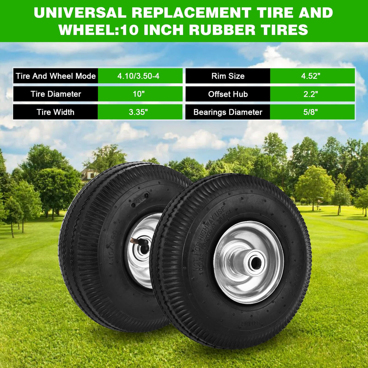 RRQ lawn cart in use with 10-inch wheels on uneven ground.