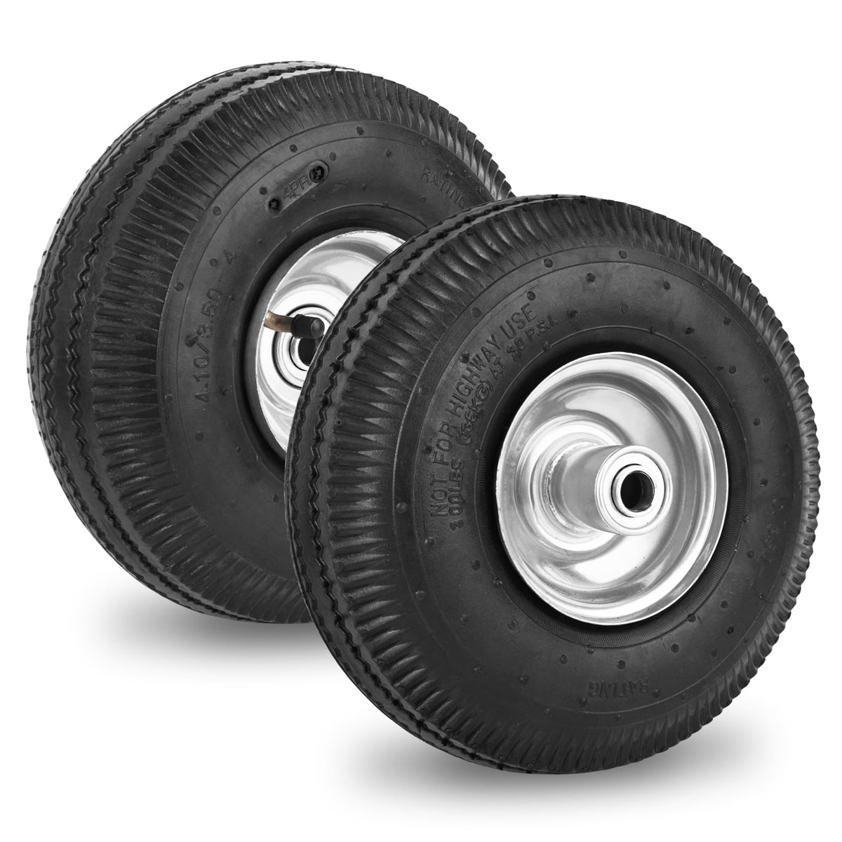 RRQ 10-inch pneumatic tire close-up showing rugged tread grip for varied surfaces.