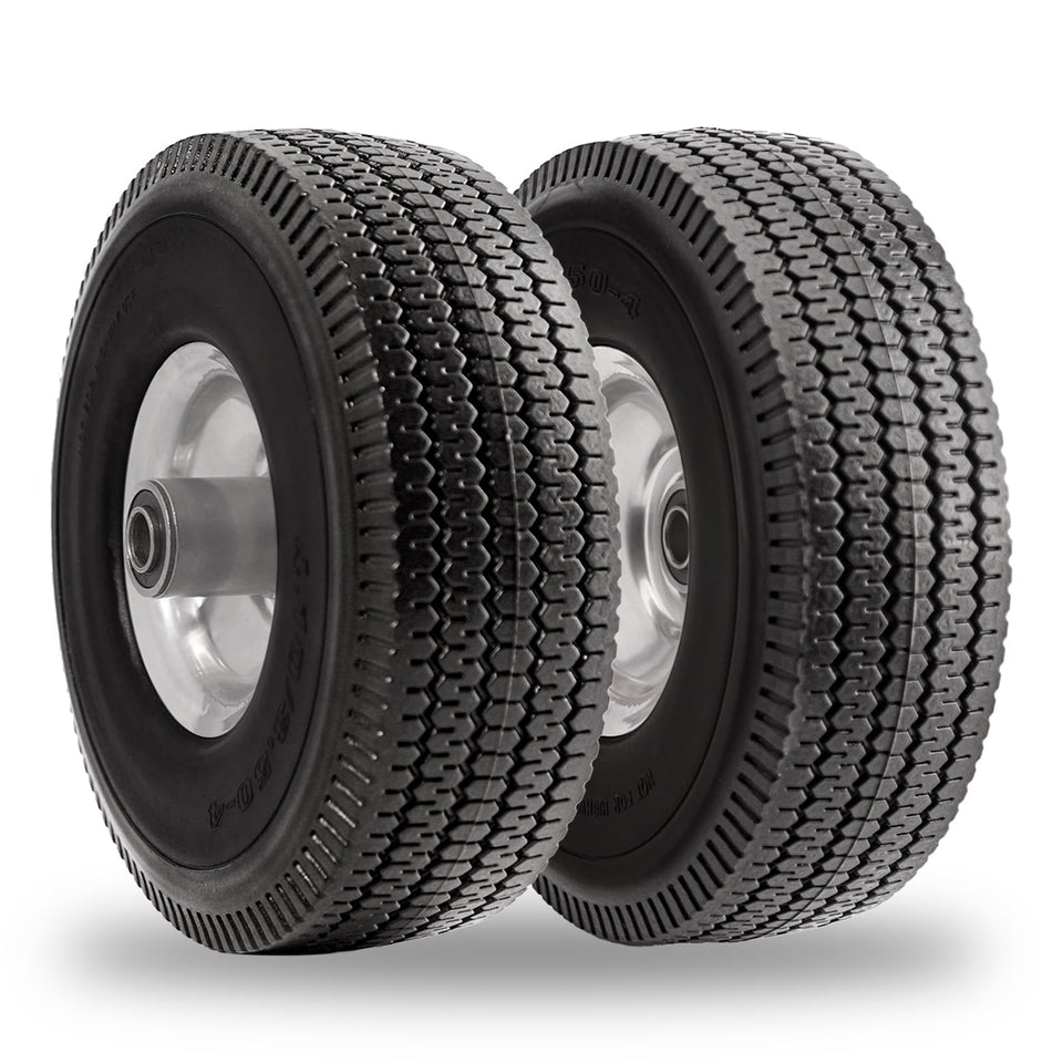 RRQ 10-inch solid PU tire side view showing all-terrain durability