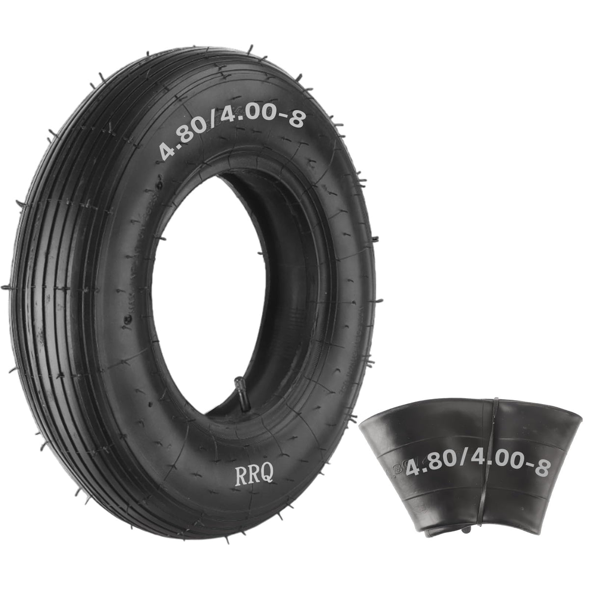 RRQ 4.80/4.00-8 tire outside view with durable tread for yard carts and wheelbarrows