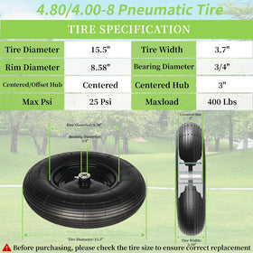 RRQ tire with preinstalled bearings for quick fit on 3/4 in axles