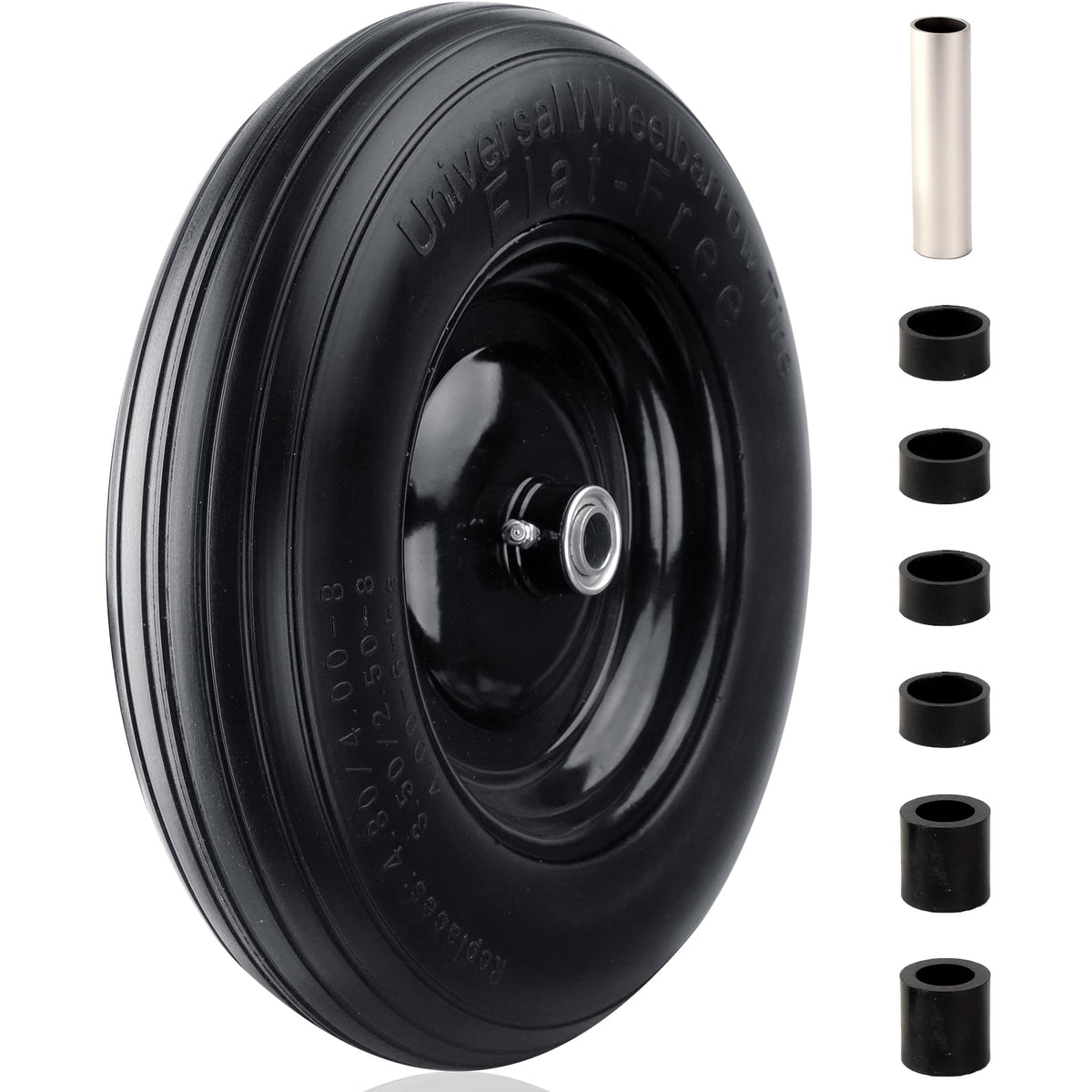 RRQ flat free tire 14.5 inch diameter shown in assembly for easy replacement
