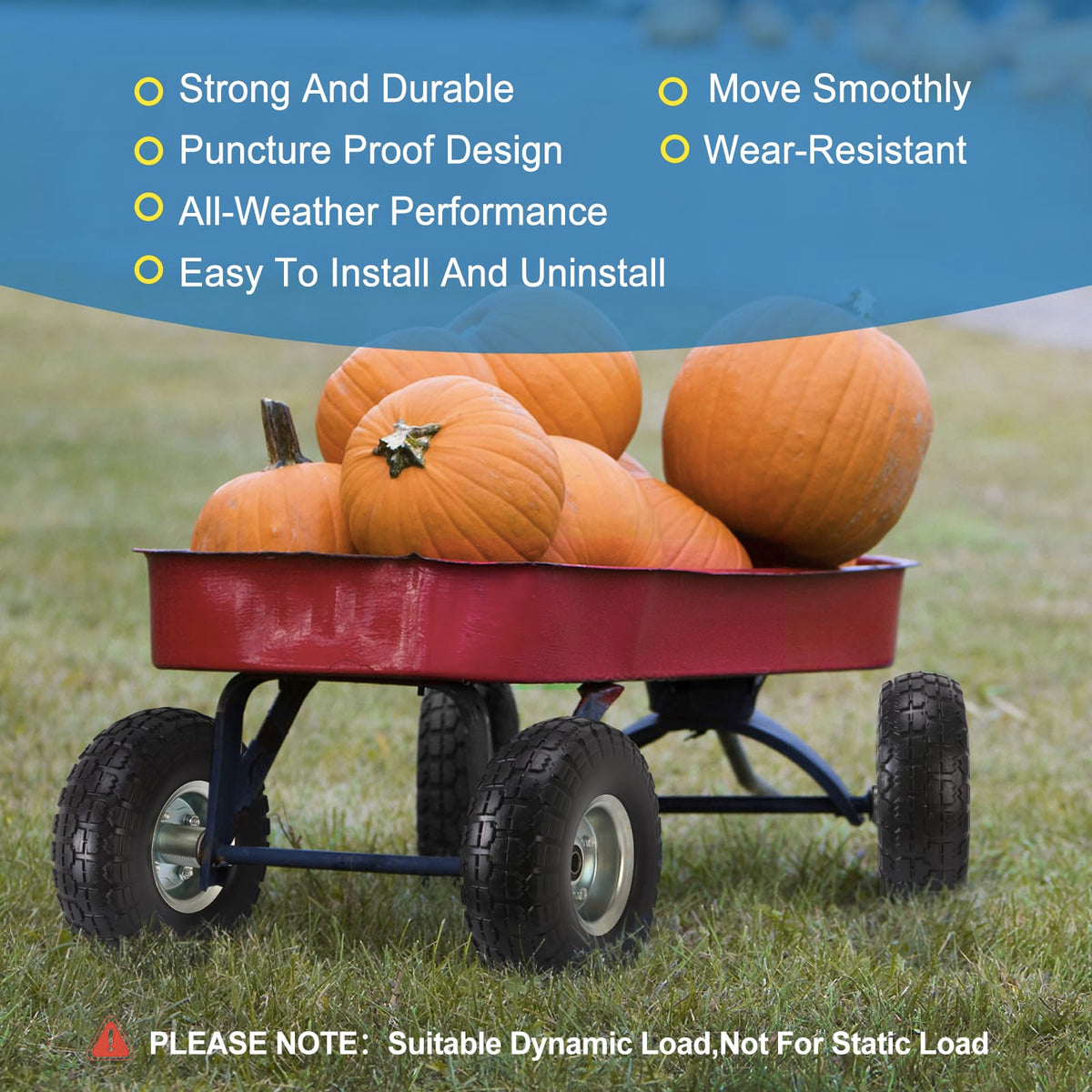RRQ garden cart application showing dependable 10 inch wheels on yard tasks