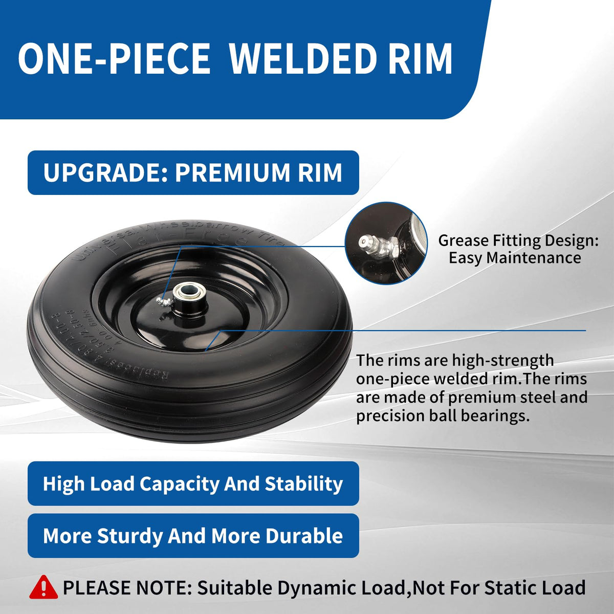 RRQ heavy duty wheel designed for dirt gravel and grass surfaces