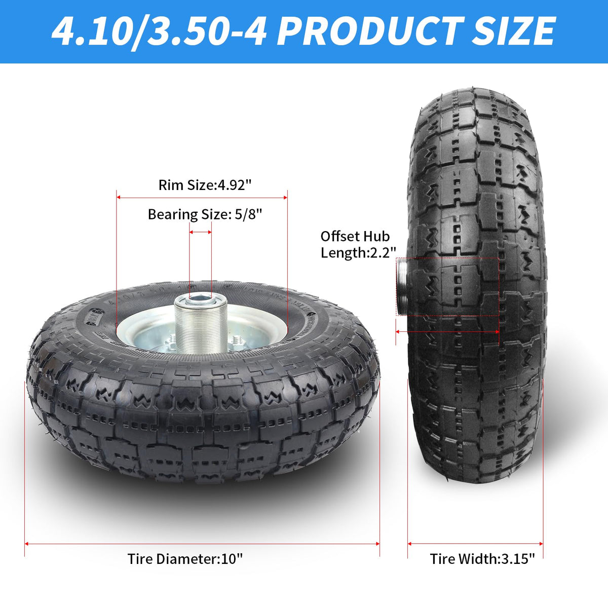 RRQ offset hub 2.2 inch for improved stability on uneven surfaces.