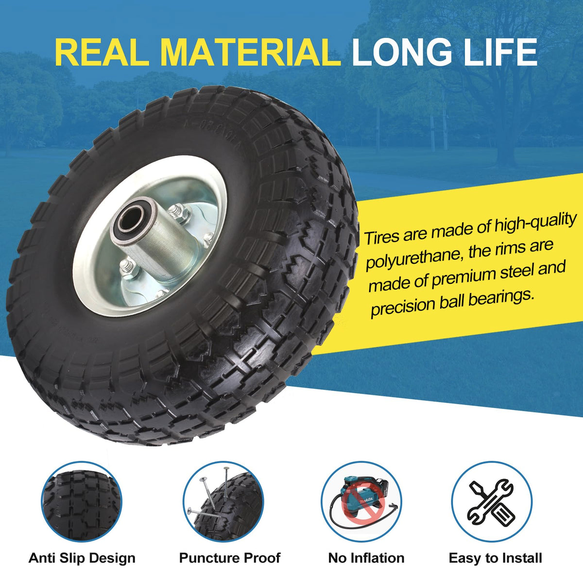 RRQ polyurethane tire close-up highlights wear resistance for long use