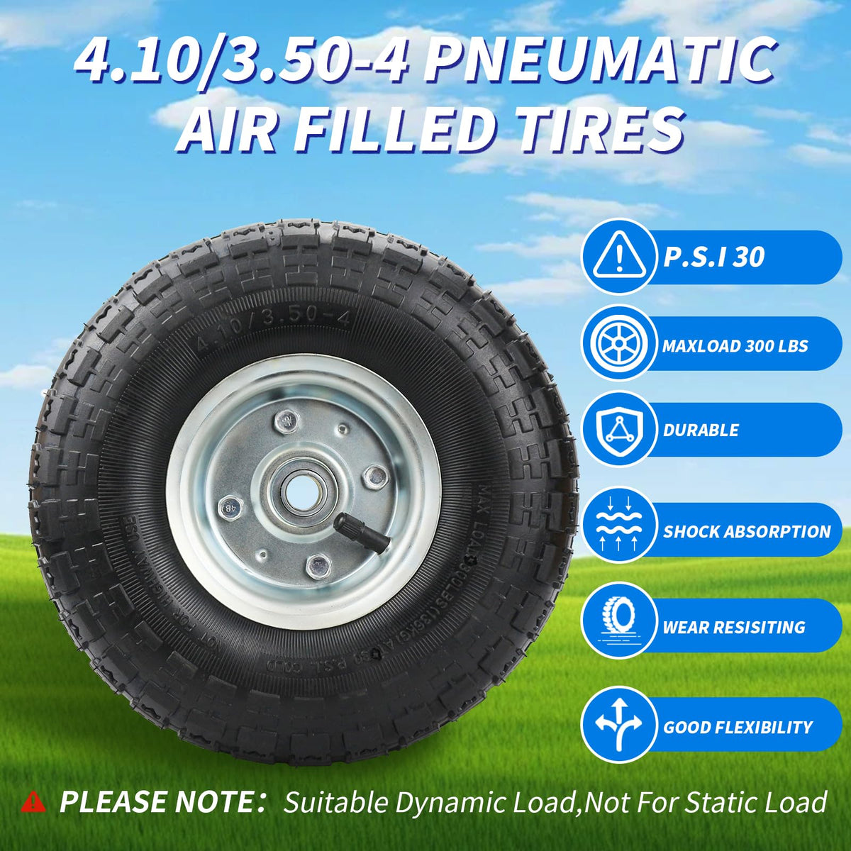 RRQ steel rim with precision bearings supports up to 300 lbs.