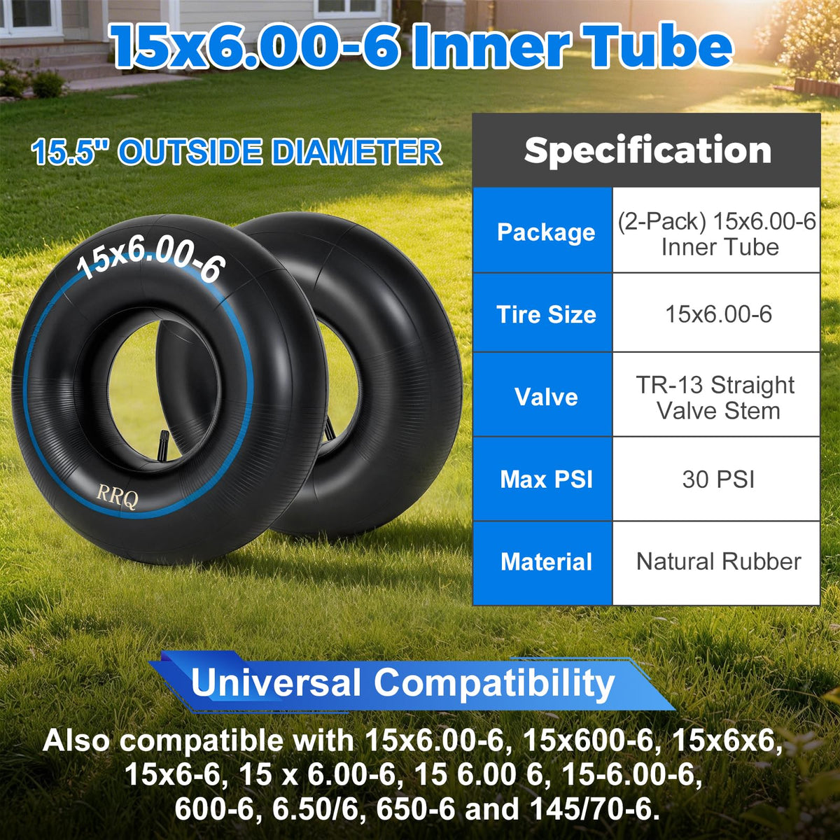 Two-pack RRQ inner tubes on display for budget-friendly lawn gear replacements.