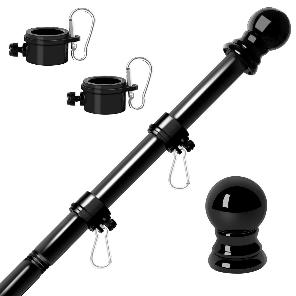 RSOTC flag pole 6ft black stainless steel for durable outdoor display.