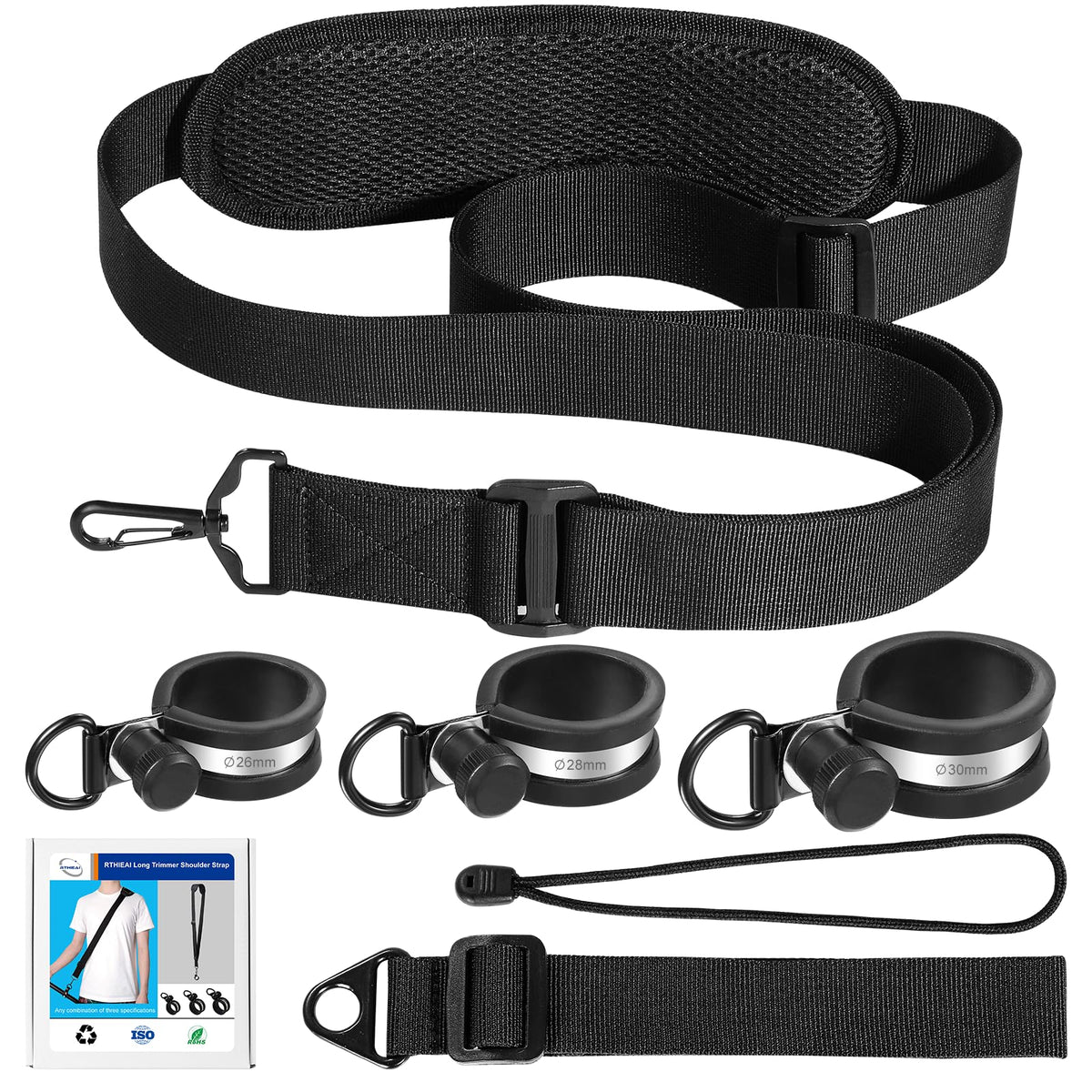 RTHIEAI long-trimmer-strap attached to weed eater for extended-use comfort.