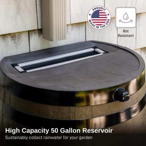RTS Home Accents rain barrel stand elevates unit for easy spigot access.