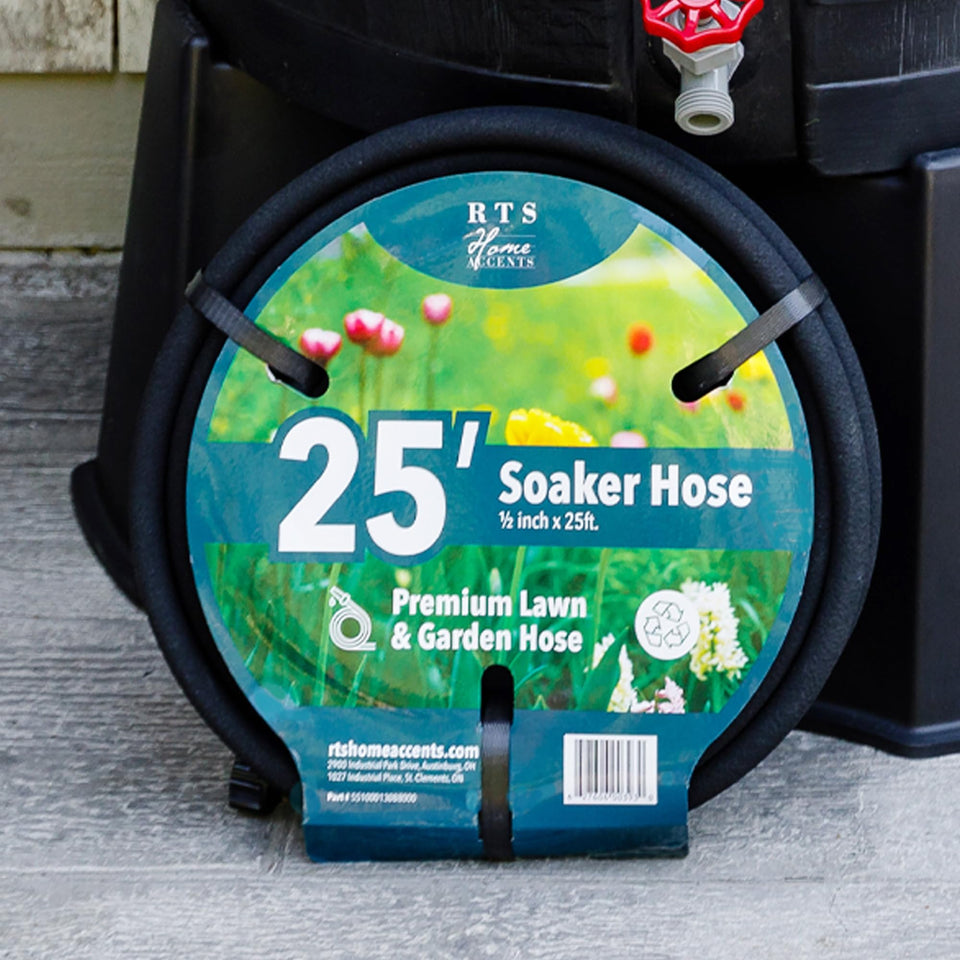 RTS Home Accents 25-foot soaker hose waters deeply at the roots with minimal waste.