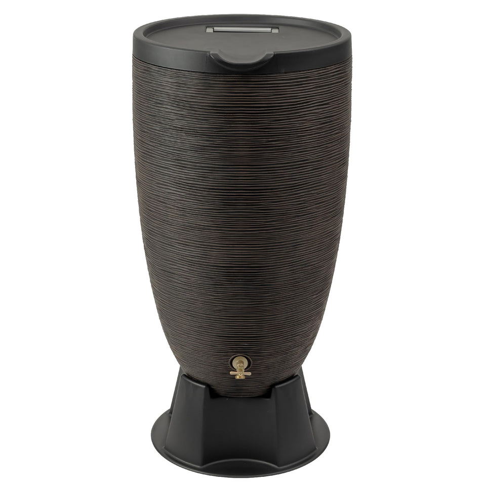 RTS Home Accents Newport 50-Gallon Rain Barrel in bronze finish for gardens.