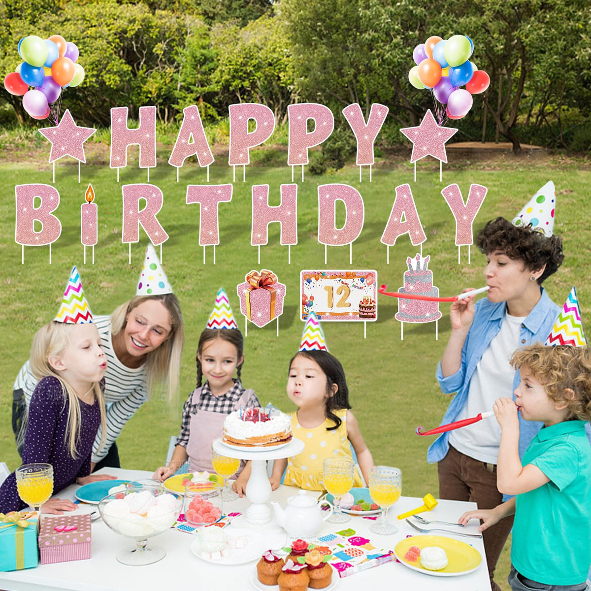 Rtshuok 32.8 ft balloon strip adds vibrant color to lawn decor.